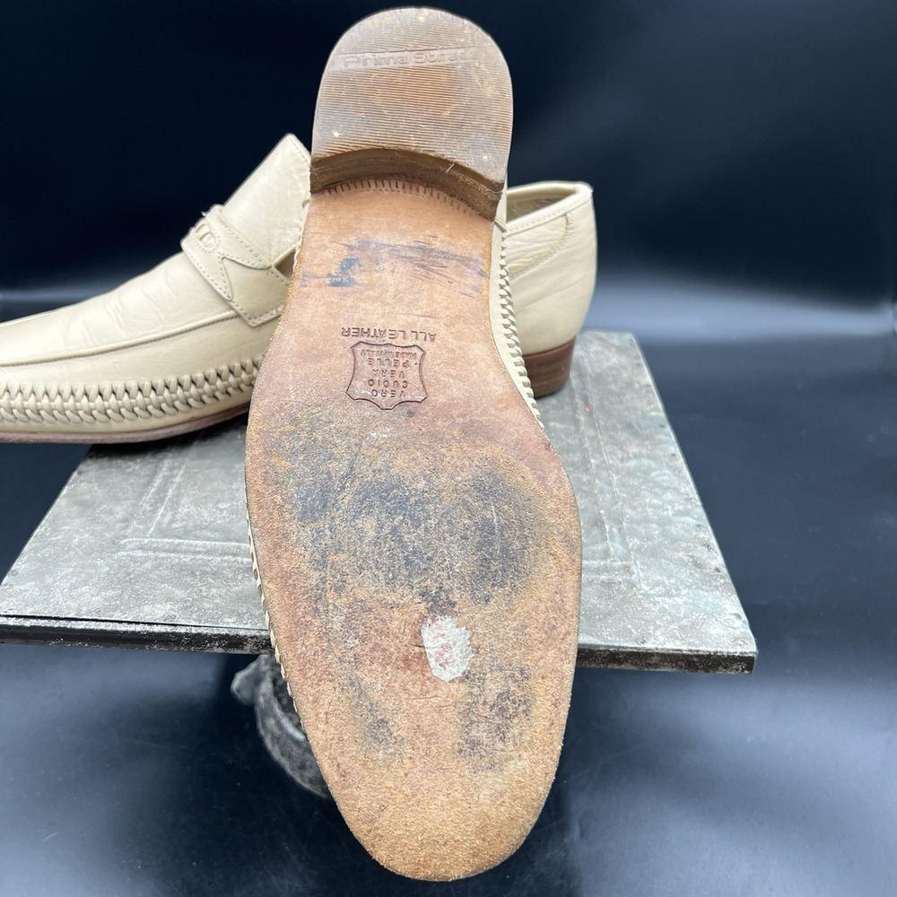 Vintage Prima Strada Italy Men Loafers 10.5 M Beige Woven Braided Leather Shoes - Picture 9 of 16